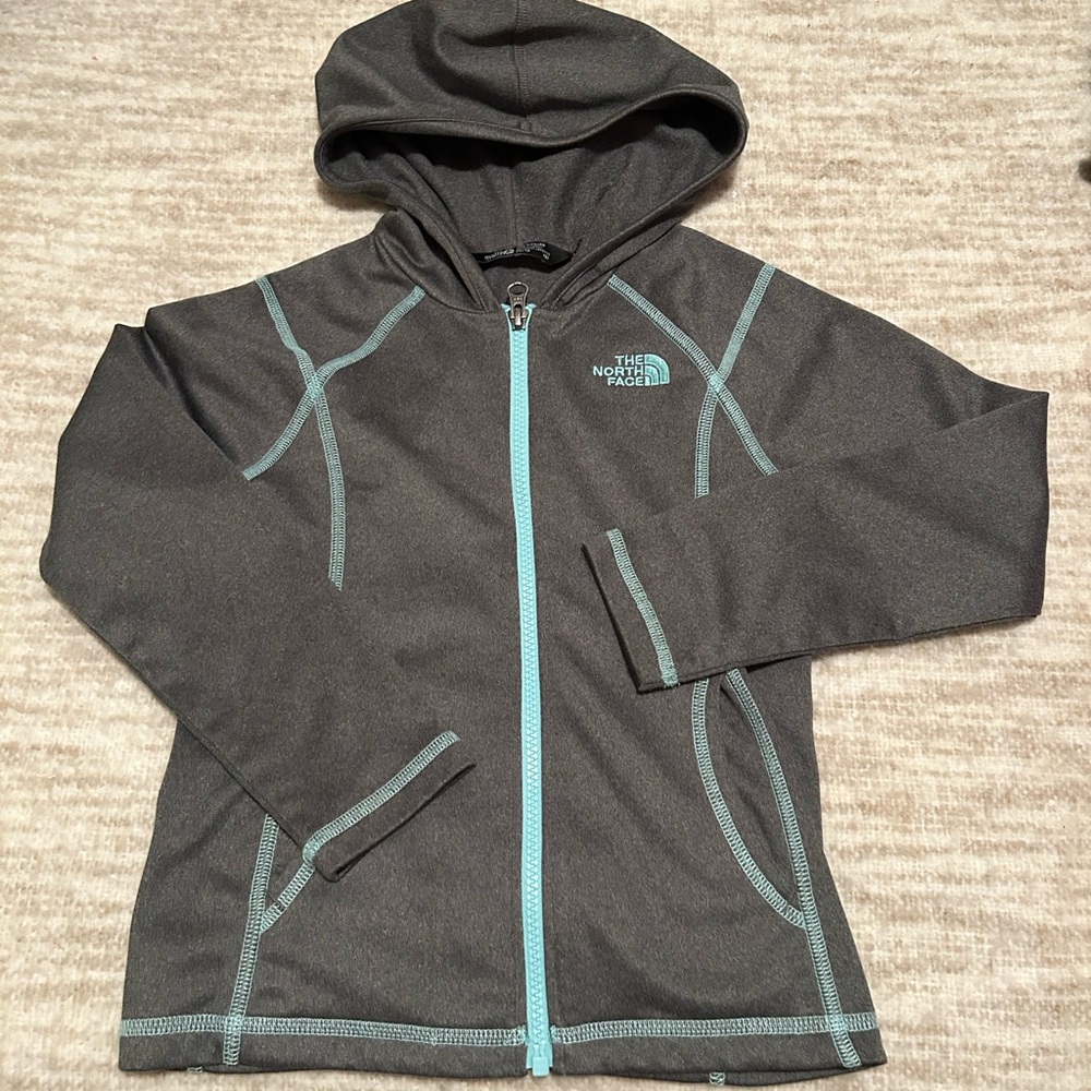 The North Face Kids Charcoal Hoodie with Teal Trim